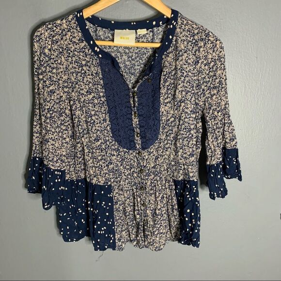 Anthropologie Navy and Cream Blouse - Picture 4 of 10